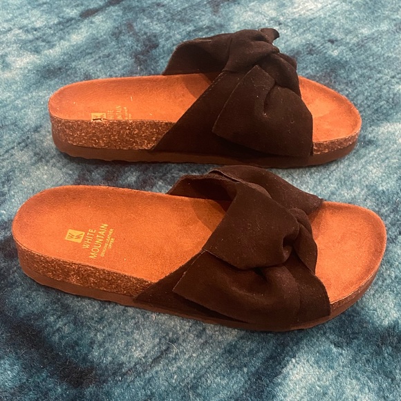 White Mountain Black Leather Slides - Picture 6 of 8